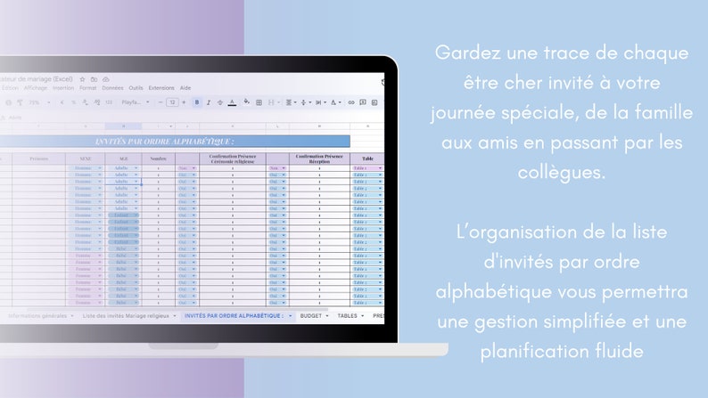 Tableur de planification mariage Excel image 4