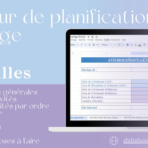 Tableur de planification mariage Excel image 1