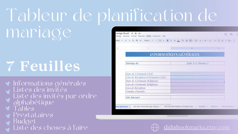 Tableur de planification mariage Excel image 1