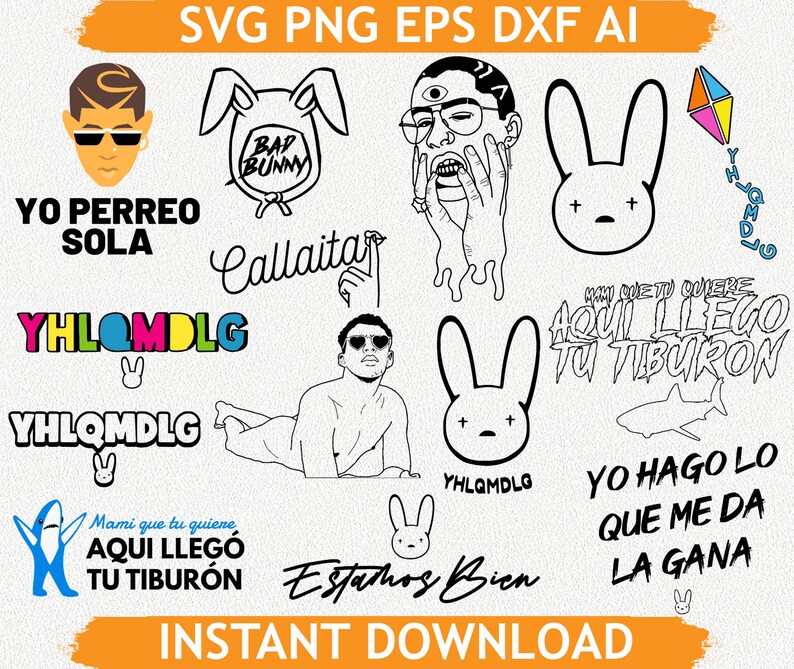 Download BIG 300 files Bundle musuc BB svg Cricut eps pngbad bunny ...