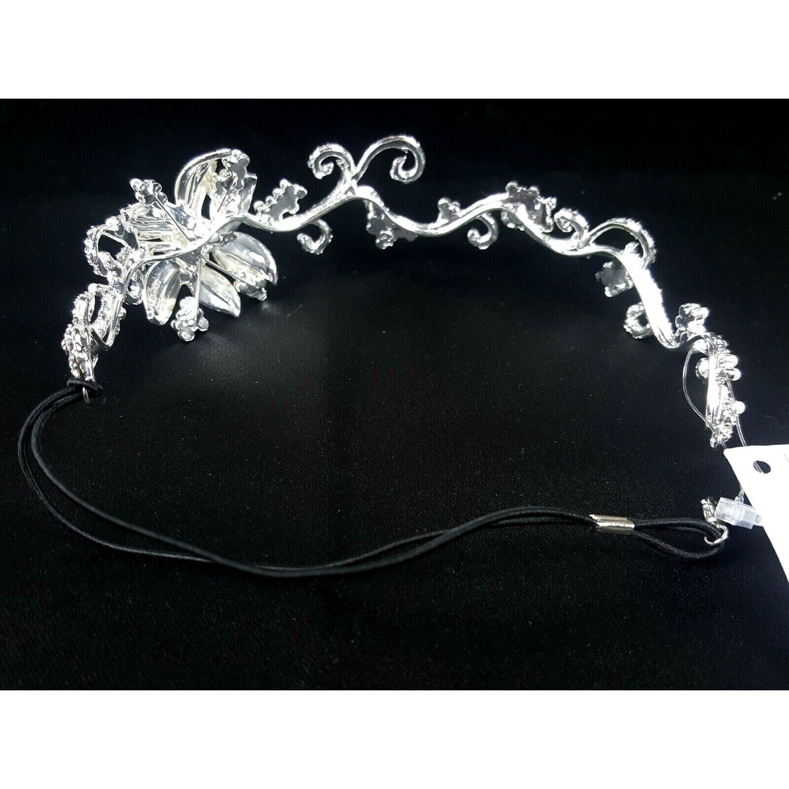 Vintage Bel Aire Bridal Head Piece In Silver Rhinestone & Pearl Flowers Bandeau Bel-aire Bridal Headpiece Rhinestone and Pearl Bandeau Style  main image 4