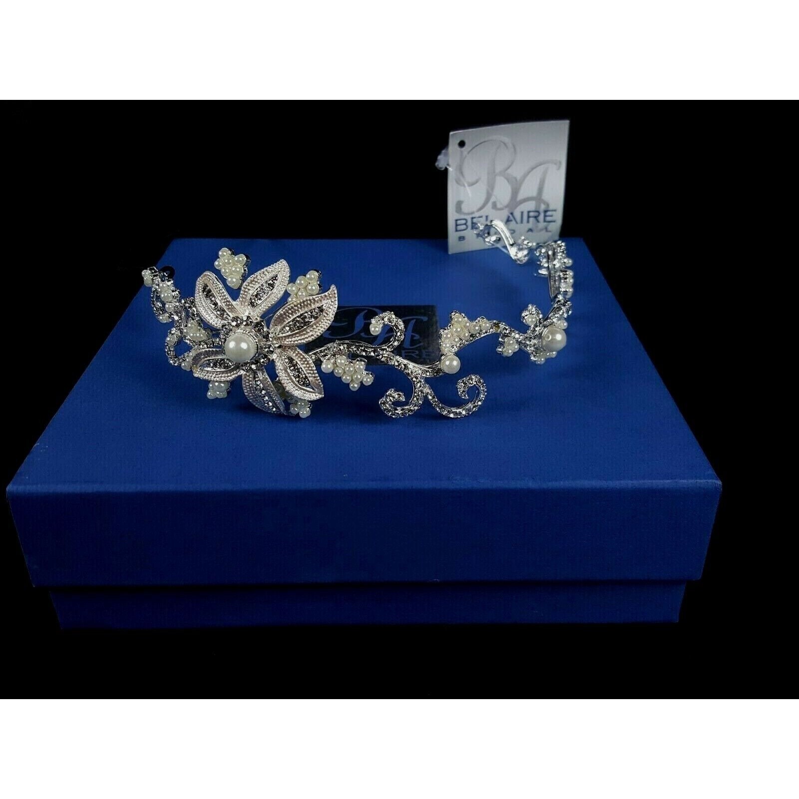 Bel-aire Bridal Headpiece Rhinestone and Pearl Bandeau Style  display picture 2