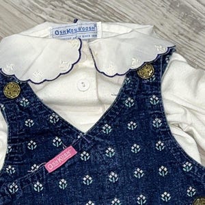 OshKosh BGosh Vestbak Bib Overalls & Top Floral Denim USA 3/6m Vintage Set