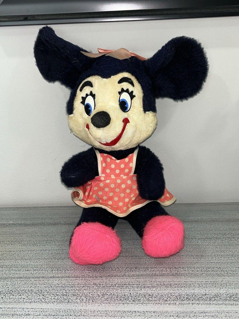 1950s Minnie Mouse Plush Stuffie Doll Walt Disney Distributing Co Vintage 12” image 6
