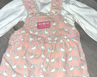 Macacão OshKosh 2 peças e blusa combinando de veludo cotelê EUA 3/6 m HTF Vintage