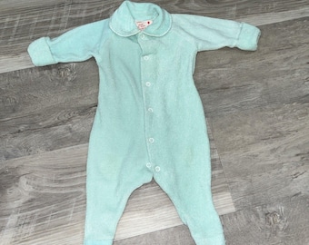 Winnie The Pooh Vintage Terrycloth Aqua Sleeper Footie Pajamas Newborn USA