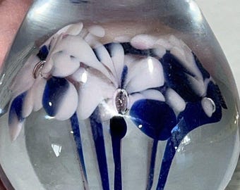 Gibson Art Glass Colbalt Blue Floral TearDrop Paperweight 4 Beautiful !!