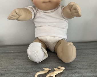 80s Cabbage Patch Kid Lot Doll With CPK Spoons Fork White Tee Shirt & Sock  VTG