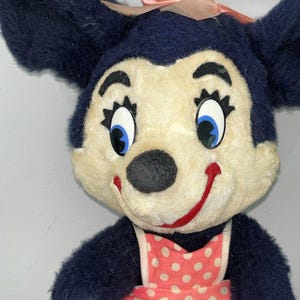 1950s Minnie Mouse Plush Stuffie Doll Walt Disney Distributing Co Vintage 12” image 1