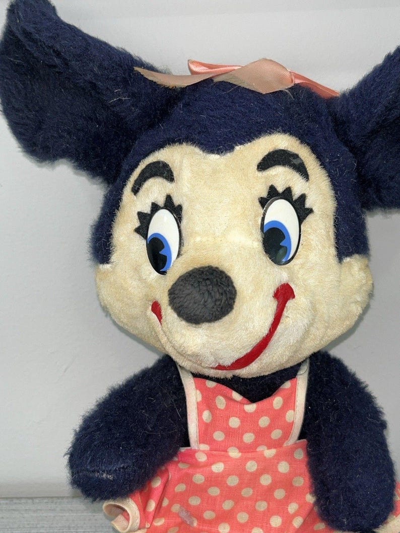 1950s Minnie Mouse Plush Stuffie Doll Walt Disney Distributing Co Vintage 12” image 1