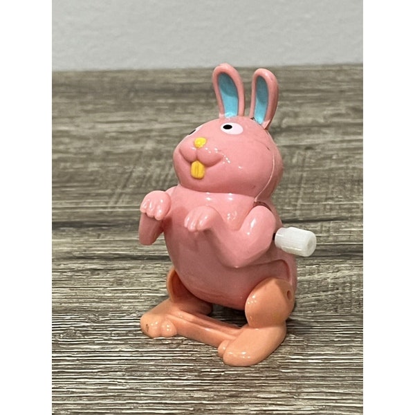 Hans Vintage Wind Up Pink Bunny Rabbit Walking Hopping Toy Easter Works !!