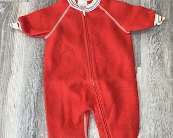 Vintage 90s 1pc Sleeper OBION Baby 0-6m Soft Fuzzy Zip Up Footie PJs Red USA