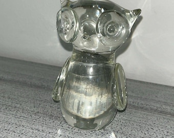 OWL Paperweight Clear MINT !!! Big Eyes 4 Blown Glass Art Bubbles