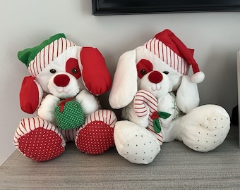 Vintage 1991 Fisher Price Christmas Puffalump Puppy Dog & Teddy Bear Nylon Plush