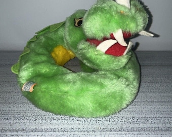 1979 DAKIN Plush Green Slithering Snake Dragon Sea Monster Fork Tongue Bean Fill