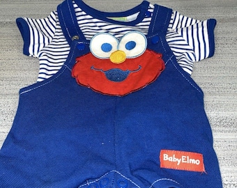 VINTAGE Baby Elmo 2Pc Top & Shortalls  Romper Preemie SESAME STREET