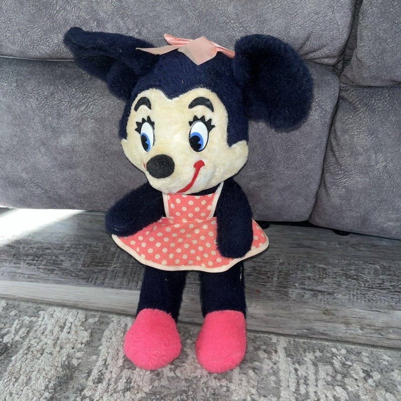 1950s Minnie Mouse Plush Stuffie Doll Walt Disney Distributing Co Vintage 12” image 5