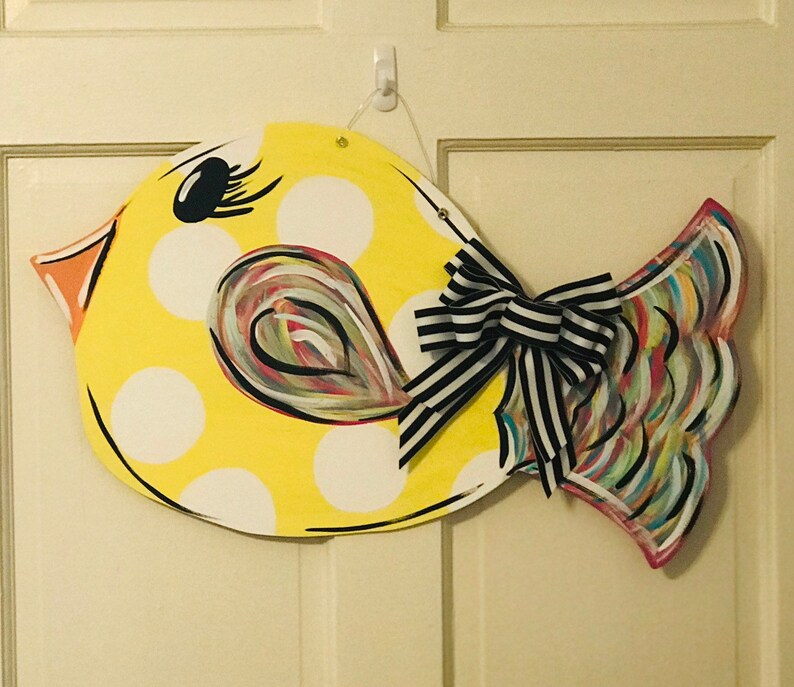 Large Wooden Yellow Bird Door Hanger