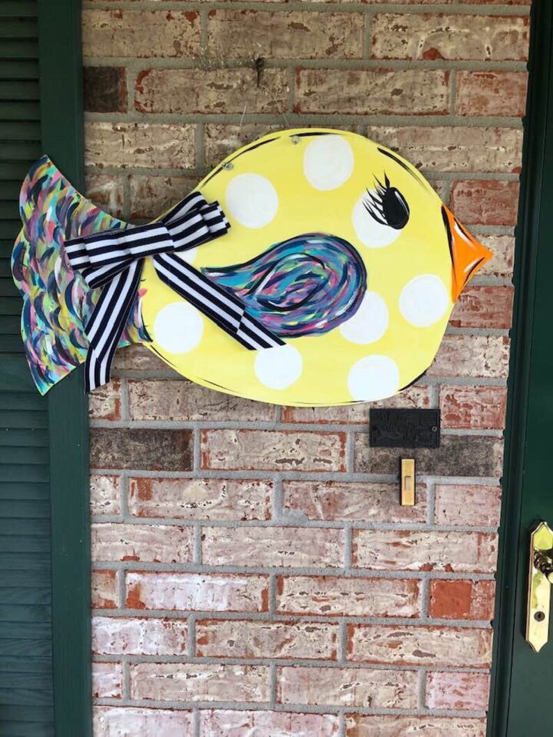 Large Wooden Yellow Bird Door Hanger