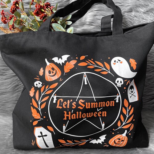 Let's Summon Halloween Tote Bag | Occult Bag | Goth Tote Bag | Gothic Tote Bag | Witchy Tote Bag | Spooky Diaper Bag | Reusable Bag