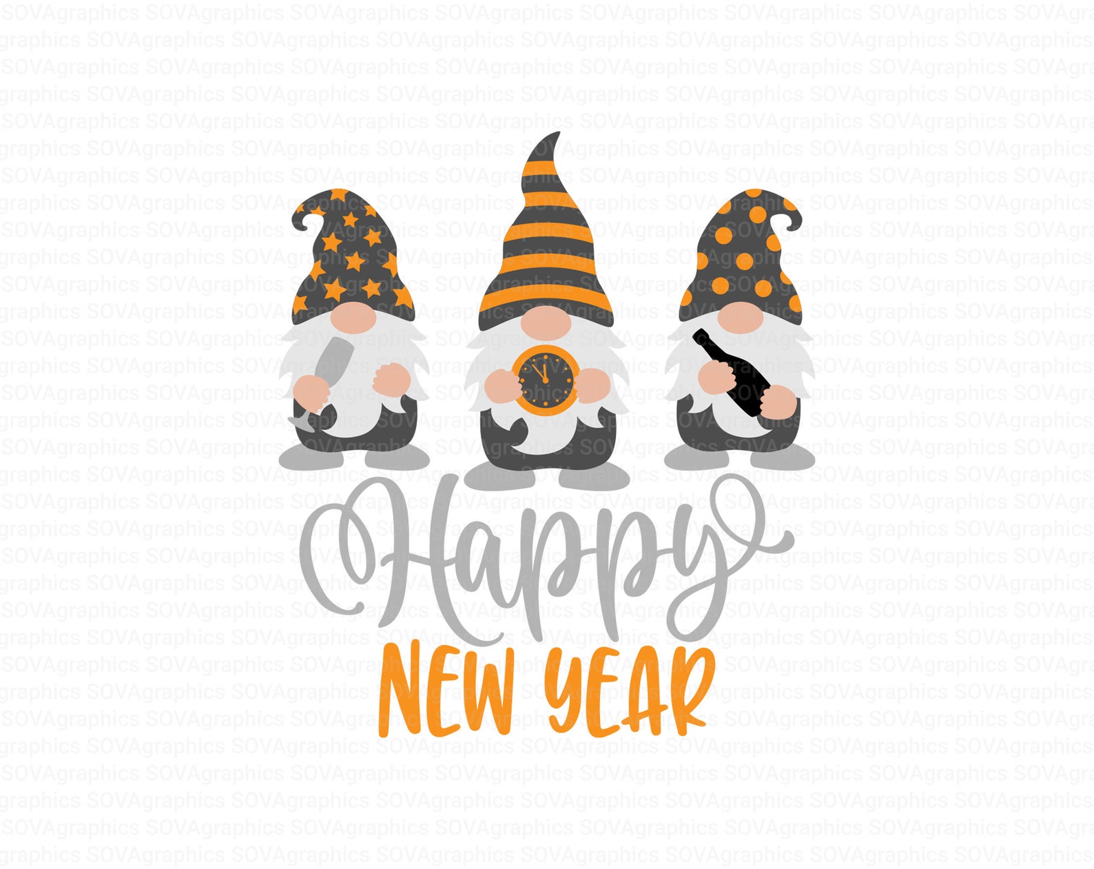 Happy New Year Svg Three Gnomes Svg Gnome Svg New Years Etsy