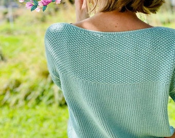 Cotton Sweater Knitting Pattern, Summer Jumper Knitting Pattern, Beginner Jumper Knit Pattern, Cotton Knit Sweater, Womens Cotton Sweater