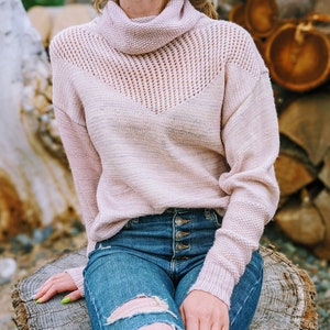 Turtleneck Sweater Knitting Pattern - The &quot;Uptown Pullover&quot;. Cowl neck, Comfy fit Women&#39;s Jumper, Lace knit design