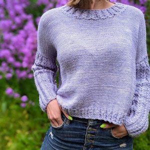 Classic Sweater Knitting Pattern -"Timeless Saturdays" Pullover, Easy Crew Neck Sweater, Valentines Sweater, Cropped Sweater Pattern