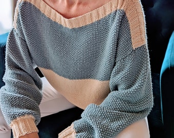 Garden Party Knit Top: Color Block Off-The-Shoulder Sweater (PDF Pattern)