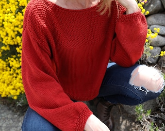 Crop Top Knitting Pattern, "Star Gazer" Fisherman Sweater, Women's Summer Knit Pattern