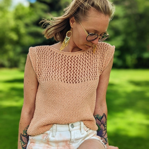 Easy Knit Summer Top Pattern - "Lacey Tee", Tank Top, Cropped Tee