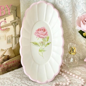 Plat vintage shabby chic, plat de service shabby chic, déco shabby chic, déco rose shabby, cottage rose shabby, plateaux roses déco shabby romantique