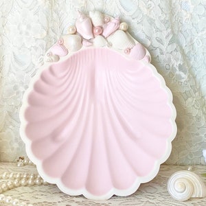 Pink and White Large Metal Shell Dish,Metal Shell Dish,Shabby Chic Shells,Pink Shells,Shabby Chic Pink,Pink Nautical Decor,Decorated Shells