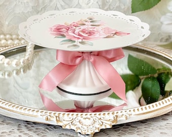 Mothers Day Gifts, Pink Rose Decoupage Cake Stand, Small Cake Stand,Small Display Stand,Decorative Display Stand,Pink Rose Decoupage,Shabby