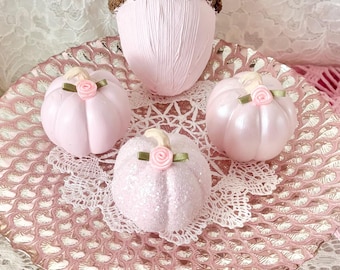 Shabby Chic Mini Pink Pumpkins: Pearl, Pink Mini Pumpkins, Mini Pumpkins, Pink Fall Decor, Pink Glitter Pumpkins, Pink Pearl Pumpkins