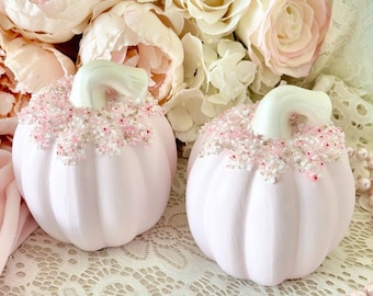 Pink Pumpkins, Pastel  Pumpkins, Embellished Pink Pumpkins, Resin Pumpkins, Pumpkins, Pink Fall Decor, Beaded Pumpkins, Fall Decor