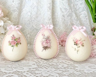 Egg Candles, Easter Egg Candles, Easter Eggs, Candles, Pink Rose Decoupage, Easter Table Decor, Easter Decor, Pink Roses