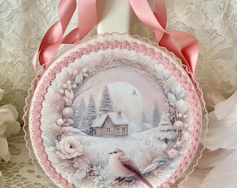 Hanging Winter Decoupage Plaque, Hanging Christmas Decor, Christmas Wall Decor, Winter Scenes For Wall,Winter Decoupage,Christmas Decoupage