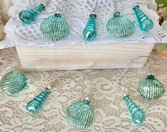 LED Aqua Blue Seashell Sting Lights, Coastal Seashell Decor,Seashell Garland, Nautical Decor,Coastal Shell Lights,Shells,Shell String Lights