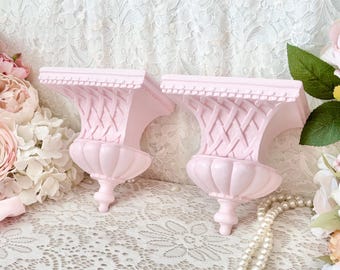 Vintage Sconce Wall Shelfs, Sconce Wall Shelves, Pink Shabby Chic Shelves, Pink Cottage Decor, Vintage Shelves,Shabby Chic Decor,Pink Shelfs
