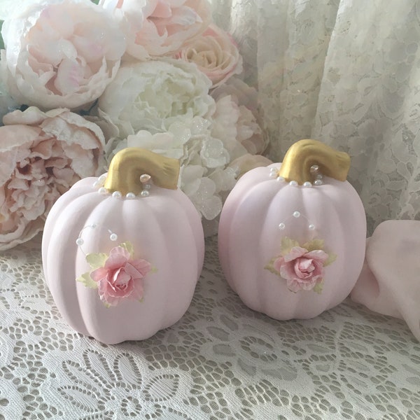 Shabby Chic Fall Pumpkins, Pink and Gold Shabby Chic Pumpkins