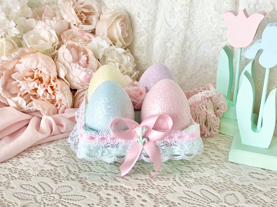 Pastel Glitter Easter Eggs, Pastel Easter Decor, Easter Eggs, Glitter