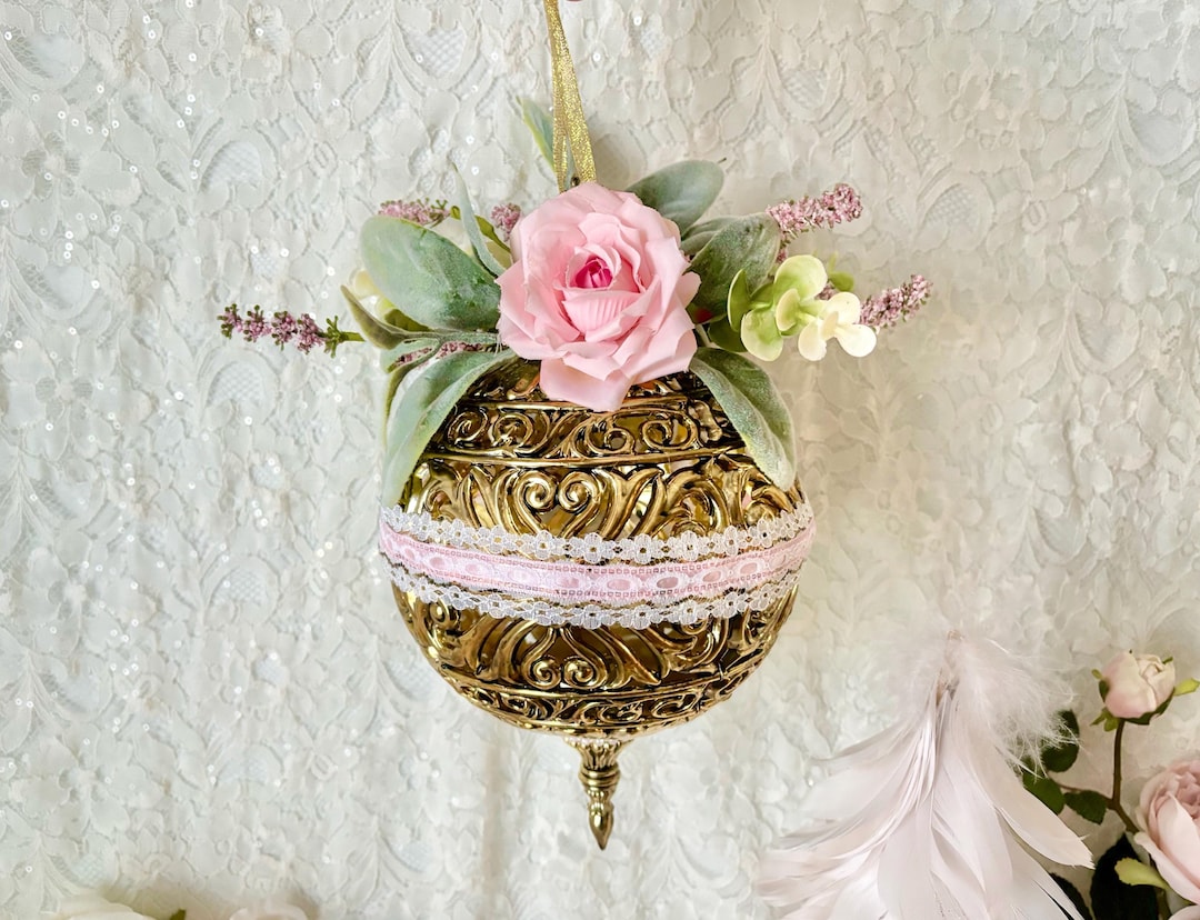 Jumbo Pink and Gold Christmas Ornament, Shabby Chic Christmas Ornament ...