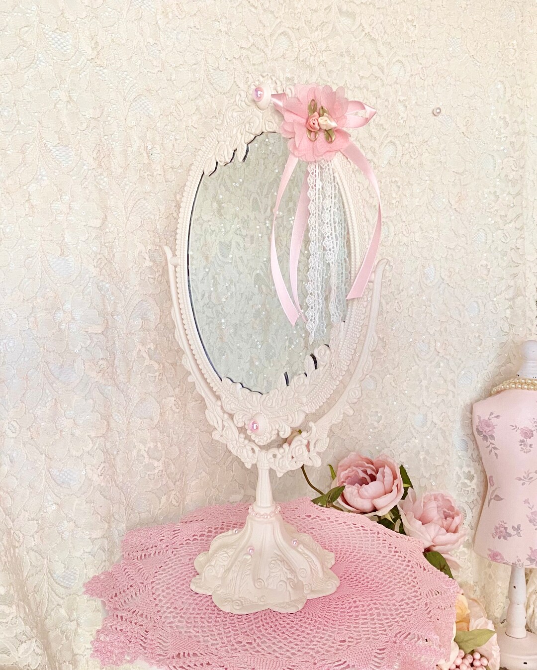 Shabby Chic Vanity Mirror, Vintage Vanity Mirror, Vintage Table Mirror