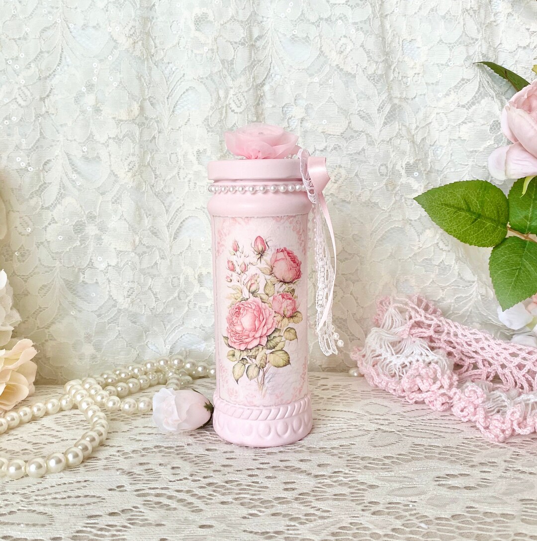 Shabby Chic Pink Rose Decoupage Jar: Romantic Cottage Decor - Etsy