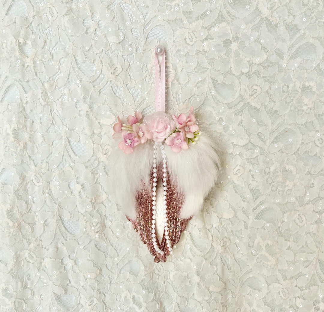 Pink Glitter Angel Wings Ornament: Shabby Chic Christmas Decor - Etsy