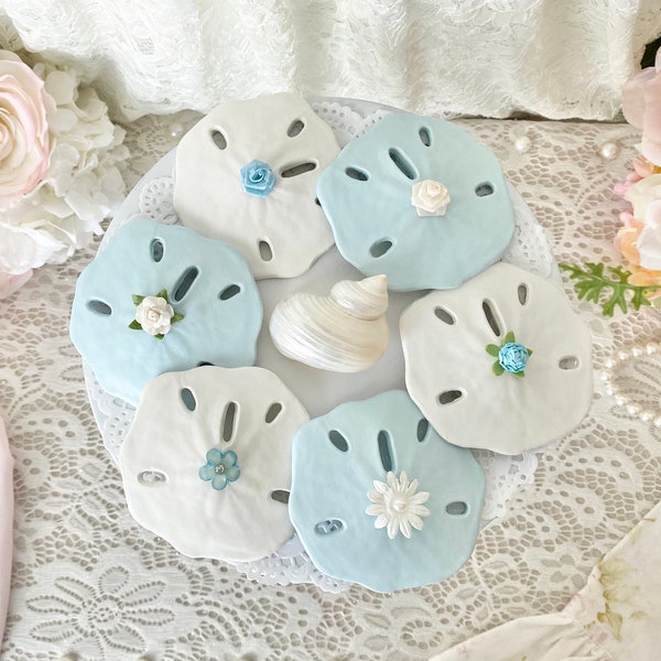 Sand Dollars,Blue Sand Dollars, Glittered Sand Dollars, Decorated Sand Dollars, Shabby Chic Sand Dollars, Shabby Chic, Blue Nautical Decor