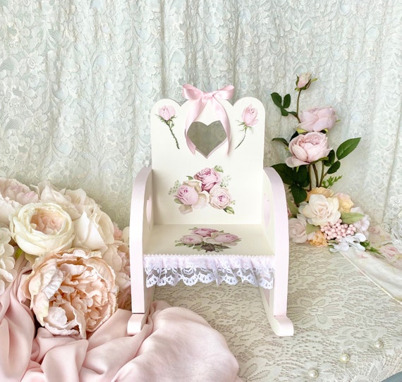 Shabby Chic Vintage Doll Rocking Chair Doll Chairs Doll Rocking Chairs shabby Chic Vintage Pink Decor decoupage Roses Chairs vintage Roses Etsy
