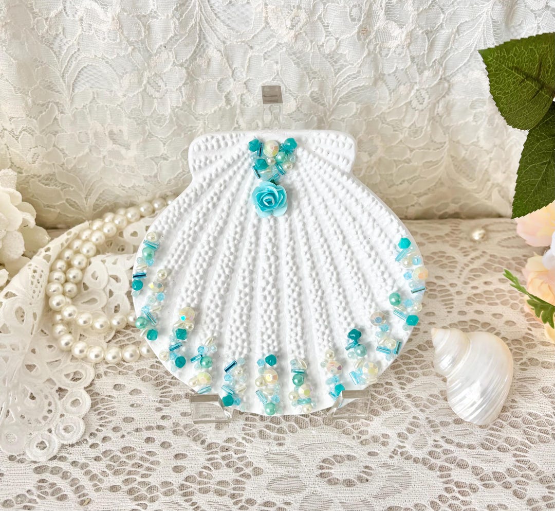 Decorative Aqua Sea Shell Dish, Sea Shells, Beach Decor, Nautical Decor ...