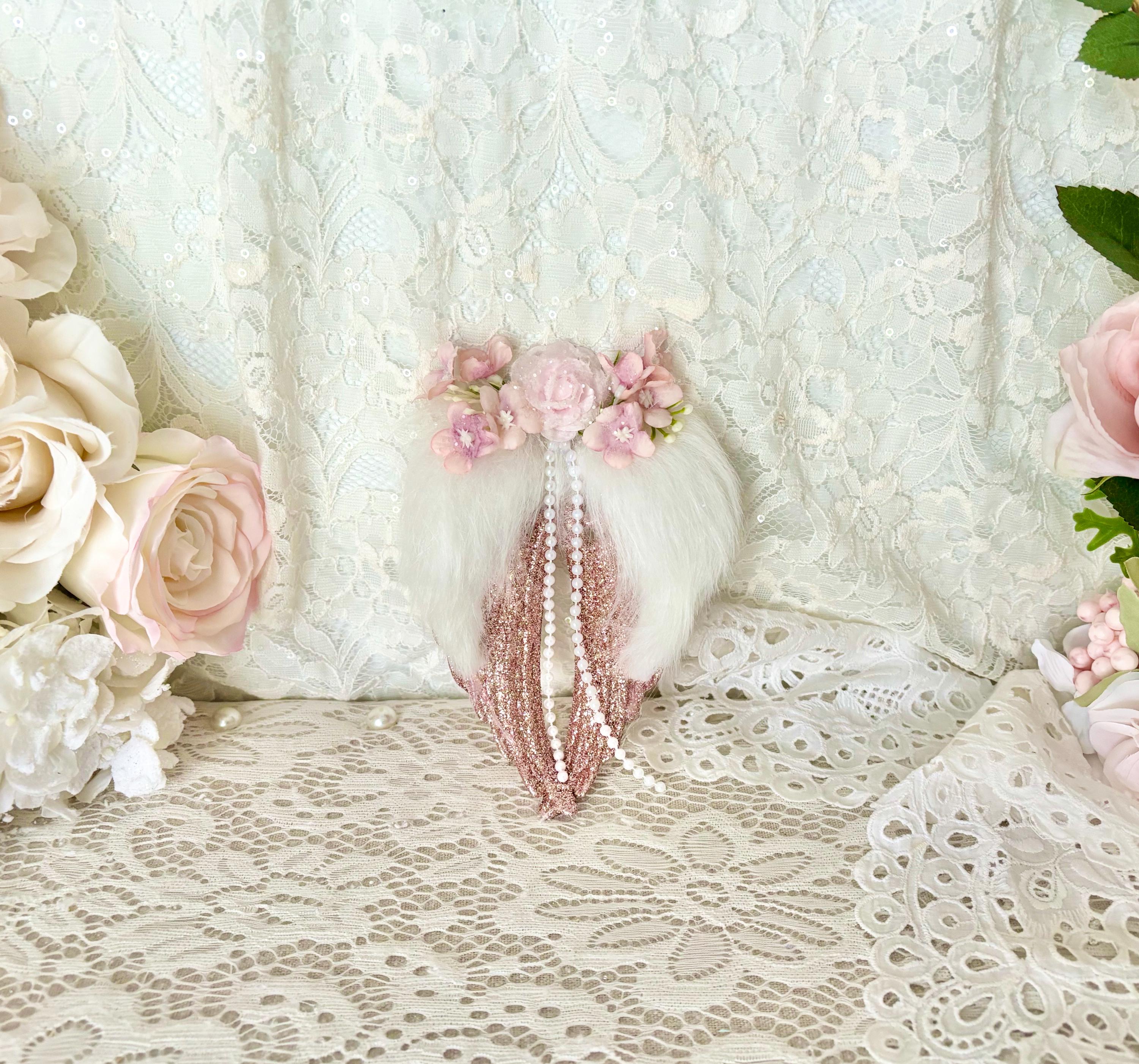 Pink Glitter Angel Wings Ornament: Shabby Chic Christmas Decor - Etsy